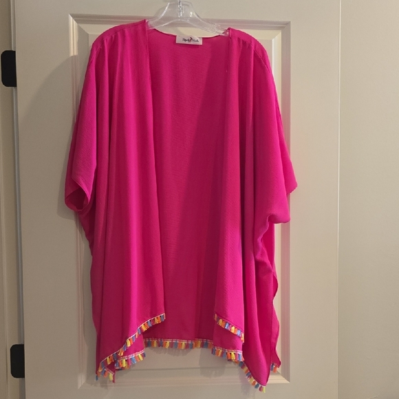 Vibrant Pink Women's Top with Multicolor Trim - Picture 1 of 1